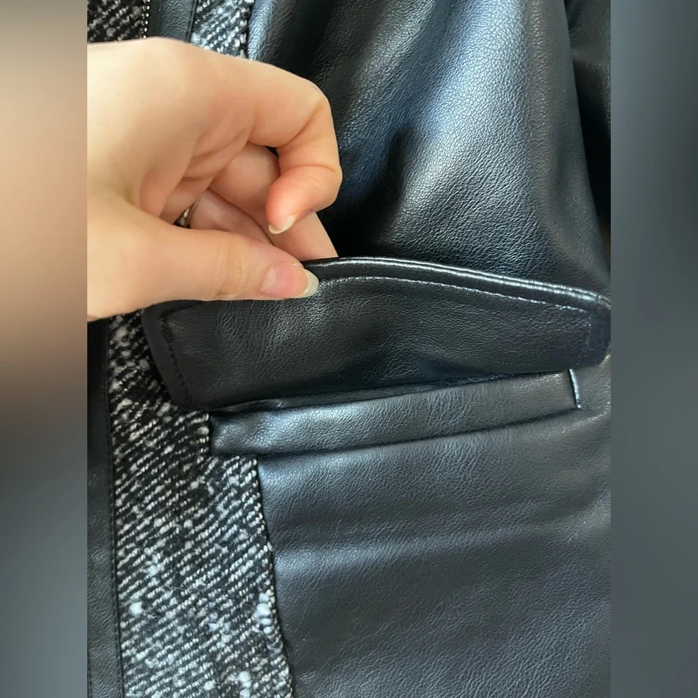 VENUS Women's Black, White and Gray Faux Leather Asymmetrical Zippered Jacket - Picture 7 of 7